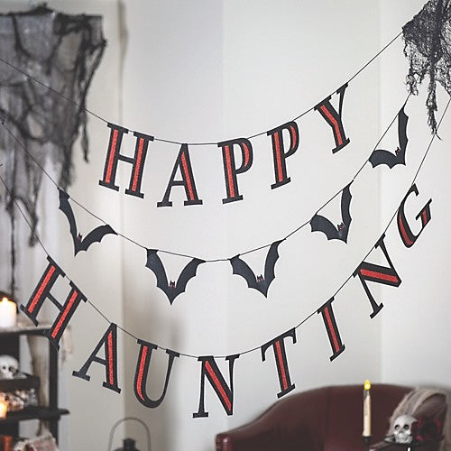 Gothic Halloween Happy Haunting Paper Glitter Garland