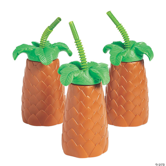 Palm Tree Reusable Plastic Cup with Lid & Straw