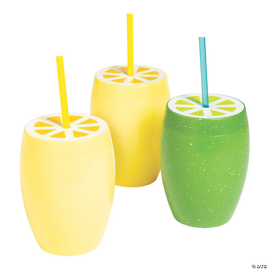 Lime Plastic Cups with Lid & Straw