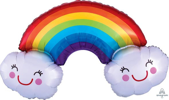 Rainbow With Clouds Supershape Foil Balloon