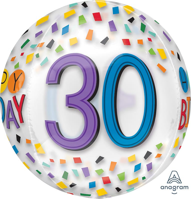 30th Birthday Rainbow Confetti Orb Foil Balloon