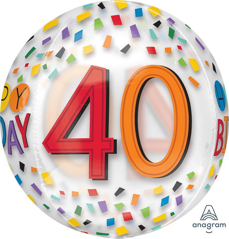 40th Birthday Rainbow Confetti Orb Foil Balloon