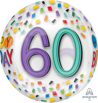 60th Birthday Rainbow Confetti Orb Foil Balloon