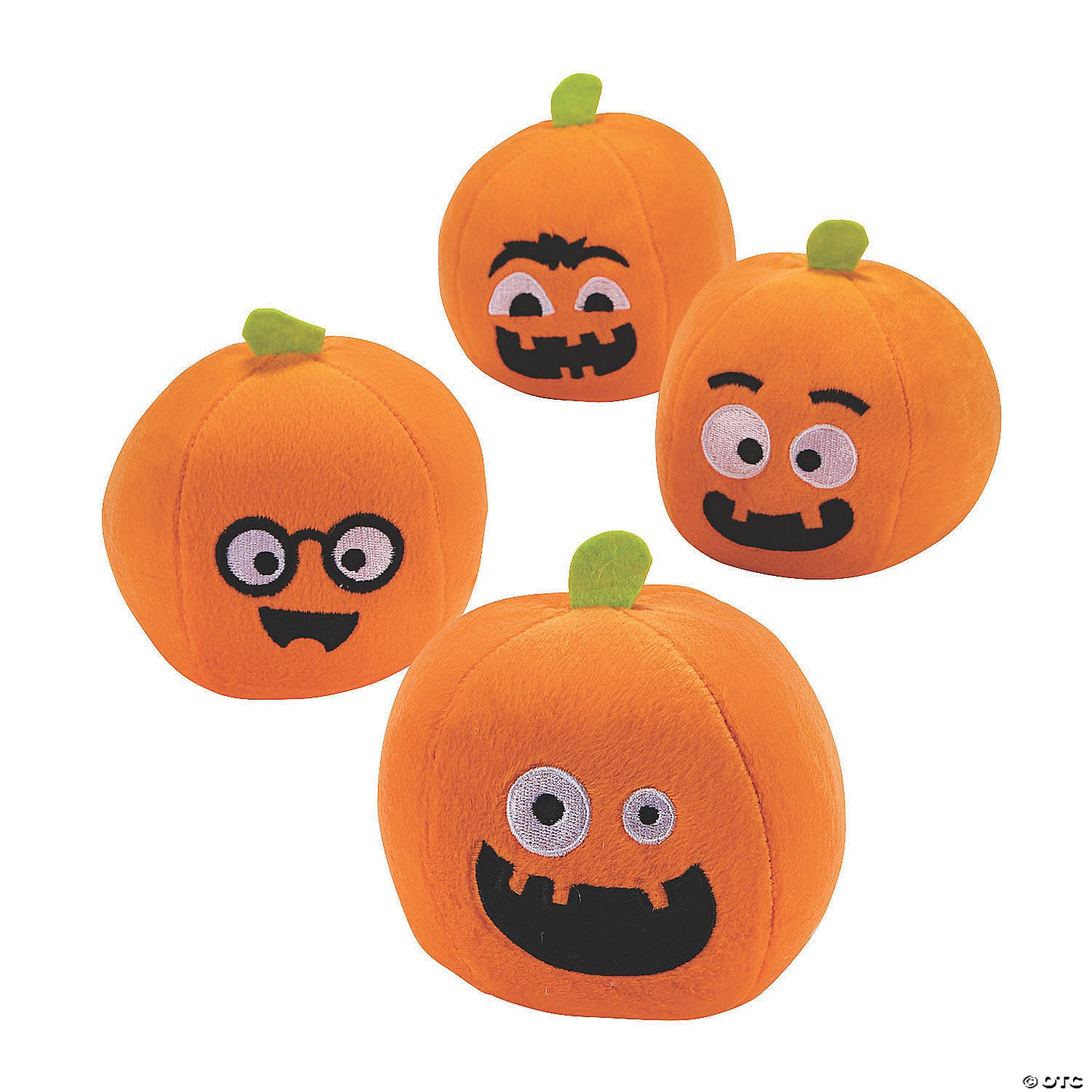 Halloween Funny Face Orange Stuffed Pumpkins Pack of 4