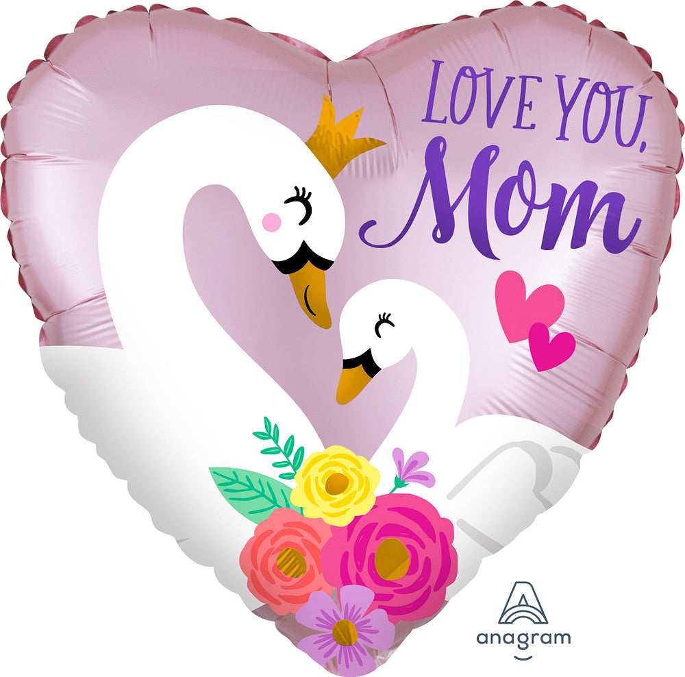 Love You Mom Swans 45cm Foil Balloon