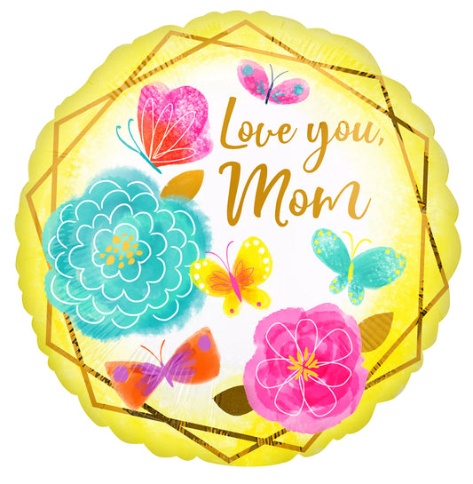 Love You Mom Gold Floral 45cm Foil Balloon