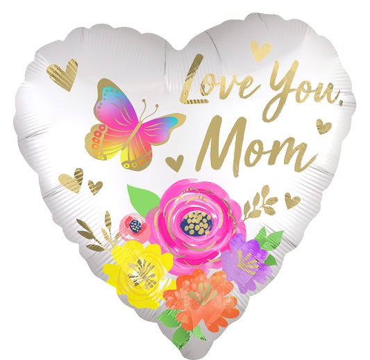 Love You Mom Satin Floral Supershape Foil Balloon