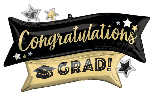 Congrats Grad Gold & Black Supershape Foil Balloon