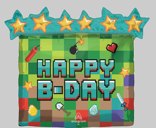 Pixel Party Happy Birthday Supershape Foil Balloon