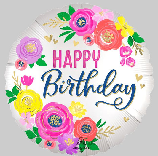 Artful Floral HBD 45cm Foil Balloon