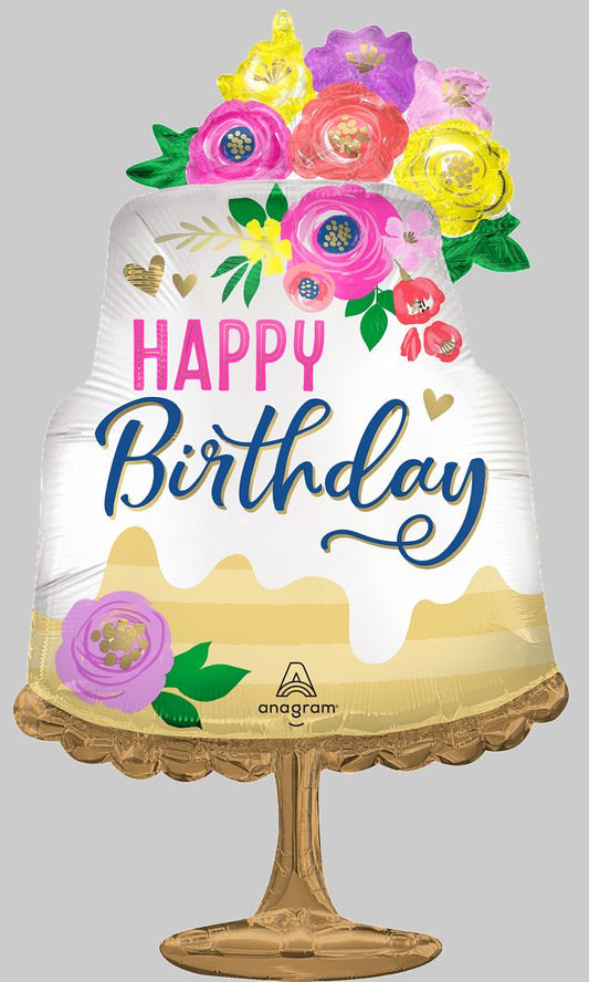 Artful Floral Birthday Supershape Foil Balloon