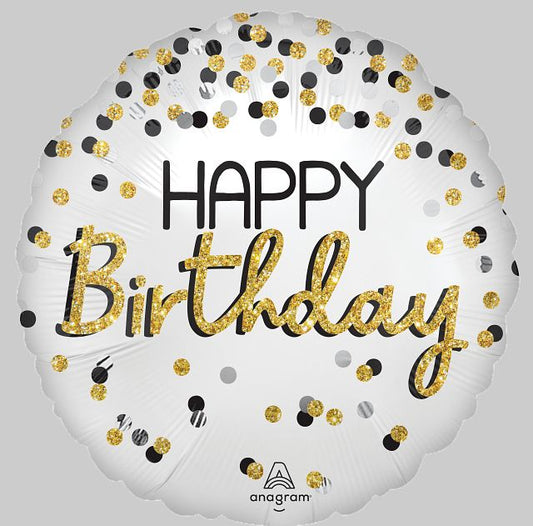 Silver and Black Dot HBD 45cm Foil Balloon