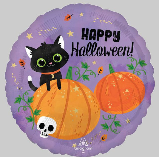 Halloween Cat & Pumpkins 45cm Foil Balloon