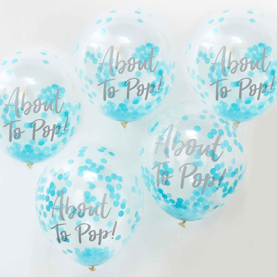 Oh Baby "About to pop" Blue Confetti Latex Balloons Pack of 5