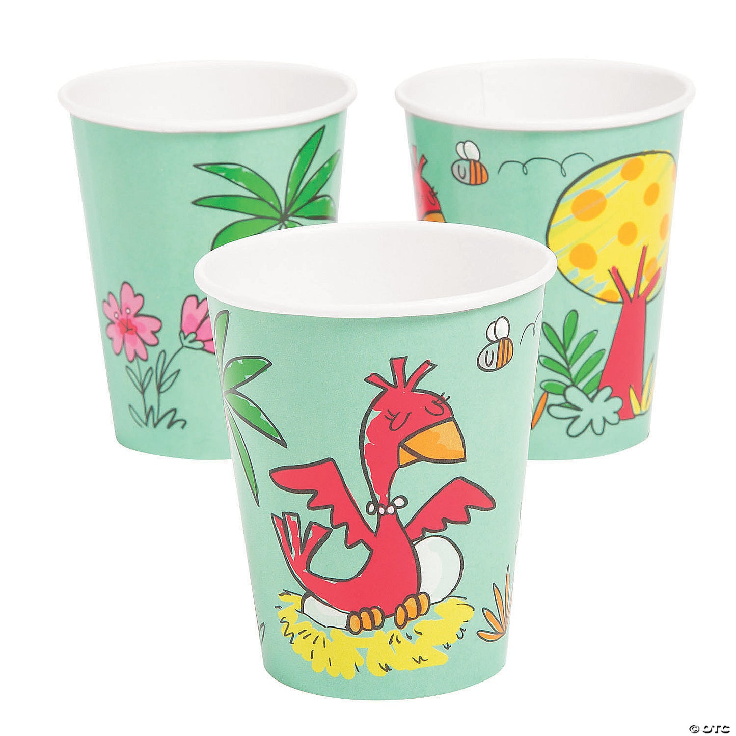 Girl Dinosaur Prehistoric Bird Disposable Paper Cups Pack of 8