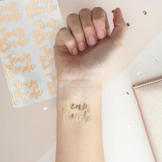 Team Bride Rose Gold Temporary Tattoos Pack of 16