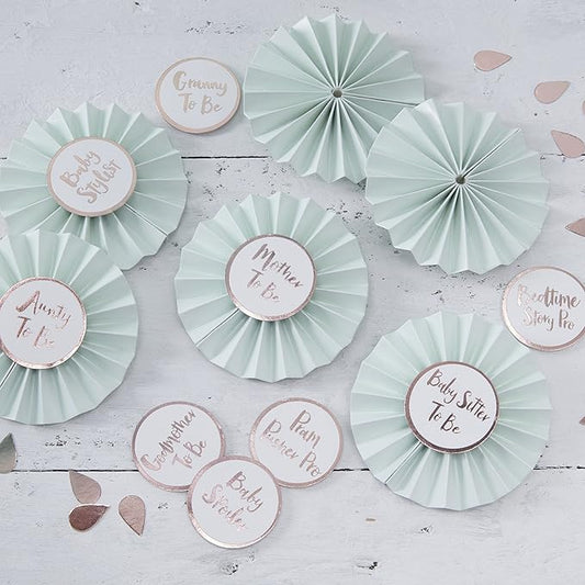 Hello World Baby Shower Badges In Mint & Rose Gold Pack of 6