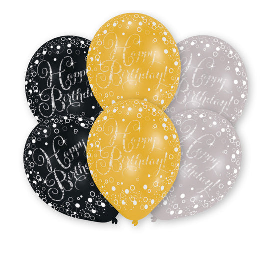 Gold,Silver,Black Latex Balloons Pack of 6