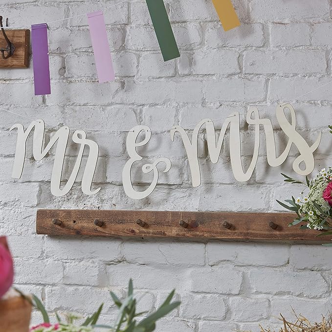 Mr & Mrs Wooden Bunting Banner