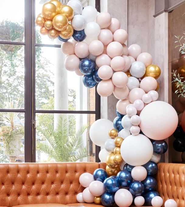 Nude,Marble,Navy & Gold Chrome Balloon Arch