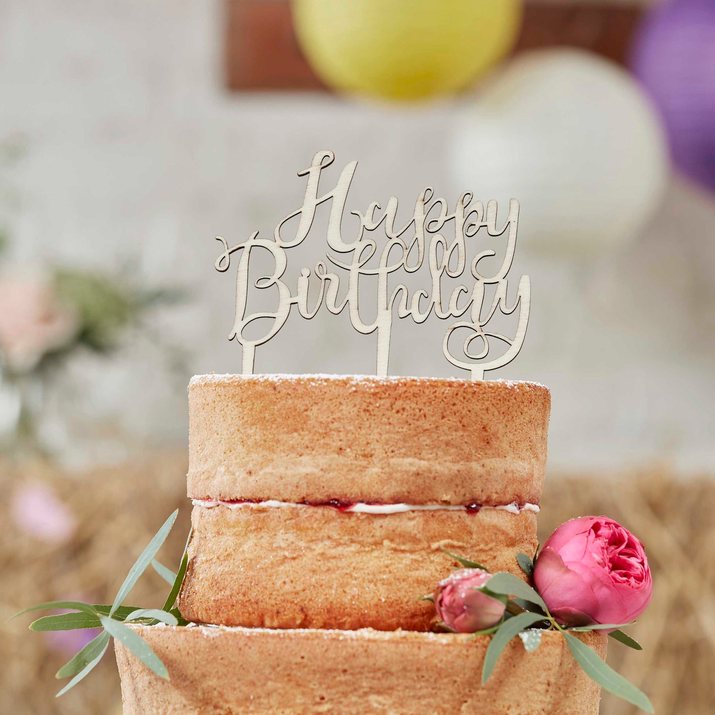 Wooden Happy Birthday Cake Topper