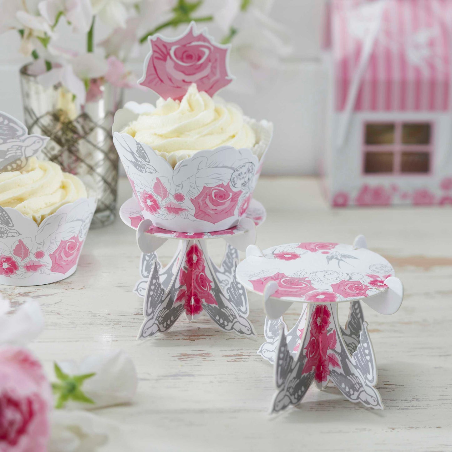 Rose & Swallow Single Cupcake Stands - Enchanted Rose Pack of 3