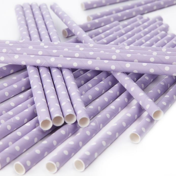 Paper Straws Polka Dot Lilac Pack of 25