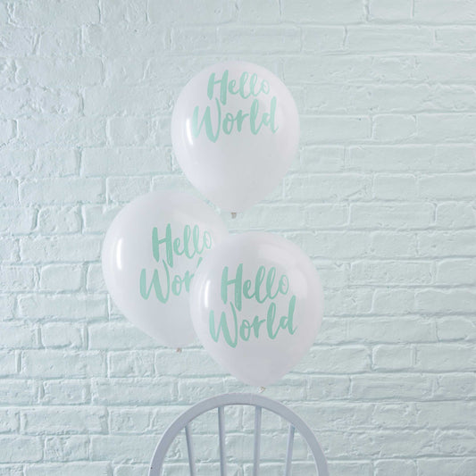 Mint Hello World Balloons Pack of 10