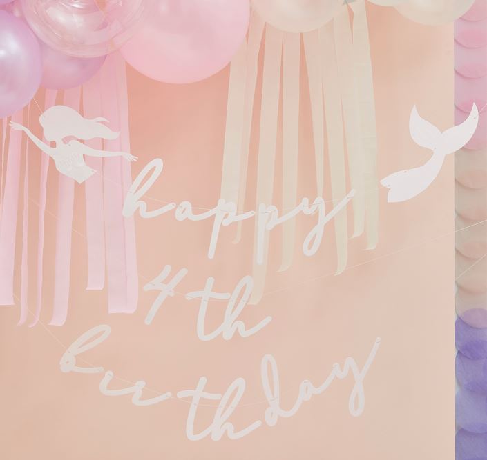 Mermaid Customizable Pink & Iridescent HBD Bunting Banner