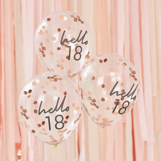 Hello 18 Rose Gold Confetti Balloons Pack of 5