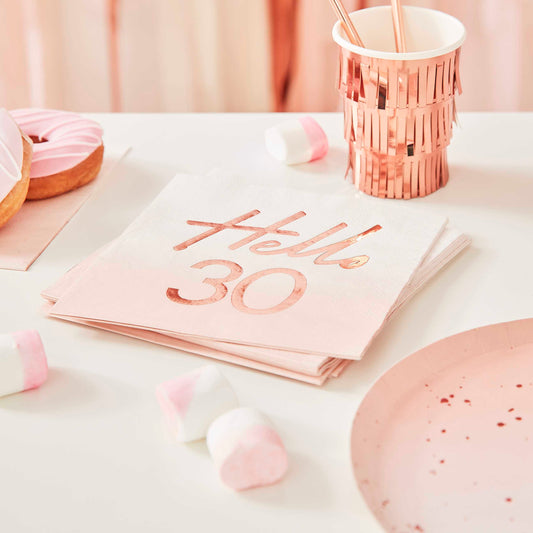 Hello 30th Birthday Party Napkins Rose Gold Pack of 16