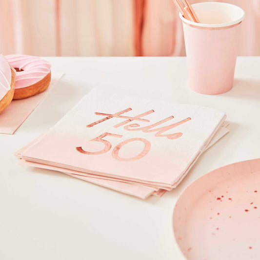 Hello 50 Birthday Party Napkins Rose Gold Pack of 16