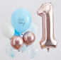 Blue & Rose Gold 1st Bday Balloons Set