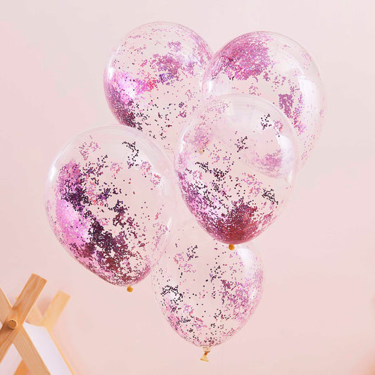 Pink Pamper Party Glitter Balloons Pack of 5