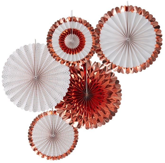 Paper Fan Decorations Rose Gold Pack of 5