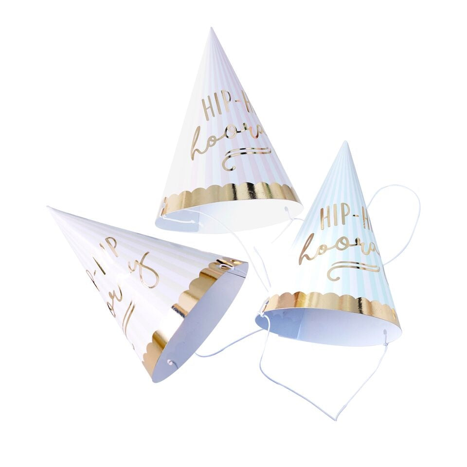 Pastel "Hip Hip Hooray" Paper Party Hats Pack of 8