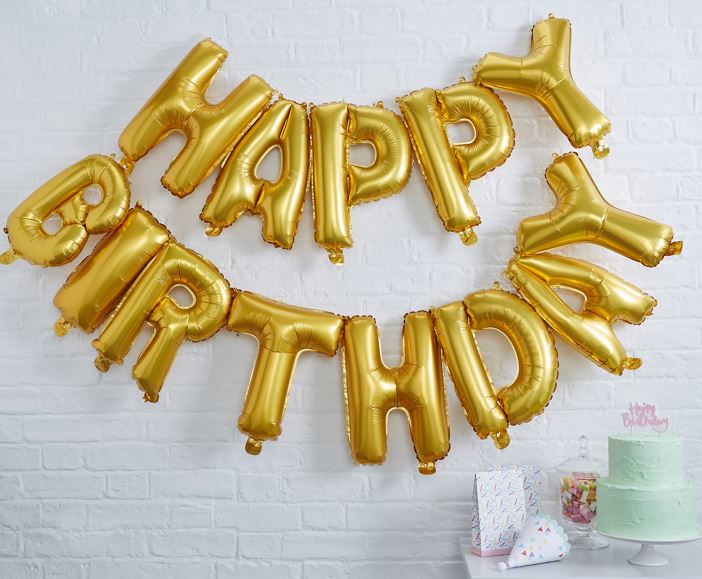 HBD Balloon Bunting Gold