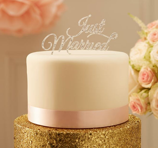 Just Married Cake Topper Silver