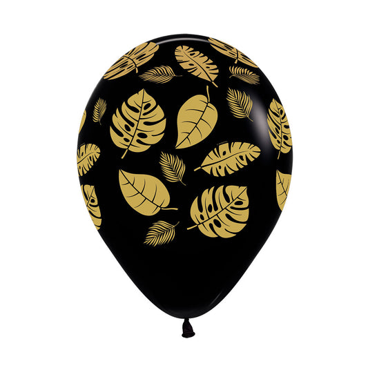 Leaves Gold On Black Latex Balloons Pack of 10