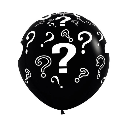 Question Marks White On Black Gender Reveal Balloon 90cm