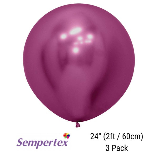 Chrome Reflex Hot Pink 60cm Latex Balloons Pack of 3