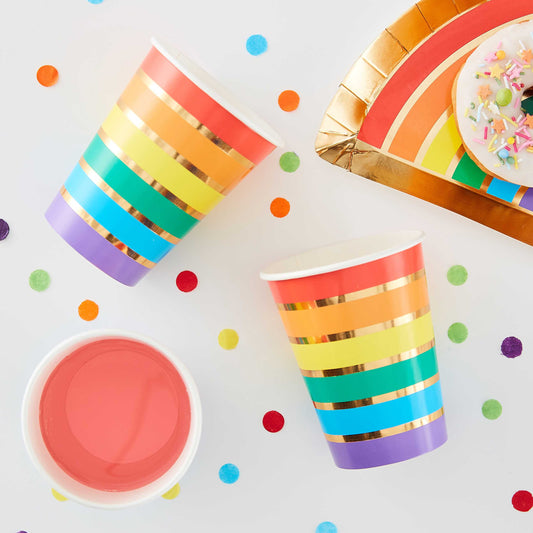 Gold Foil Rainbow Party Paper Cups Pack of 8