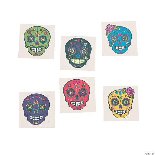 Sugar Skull Temporary Tattoos Pack of 72