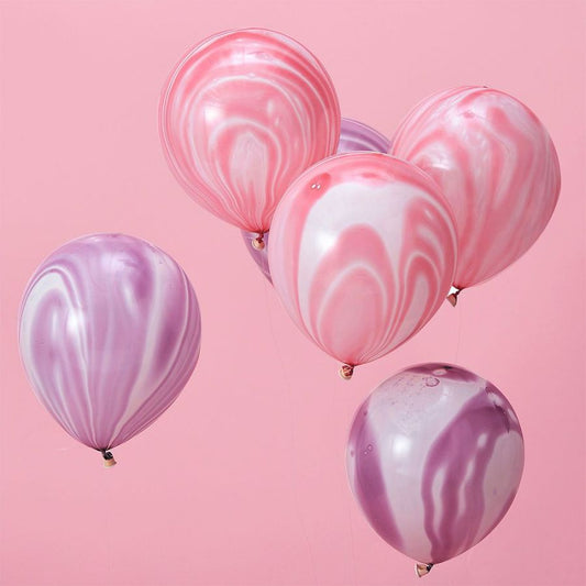 Marble Pink & Purple Latex Balloons Pack of 10