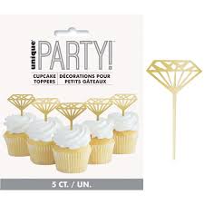 Bride To Be Plastic Gold Diamond Cake Toppers Pack of 5