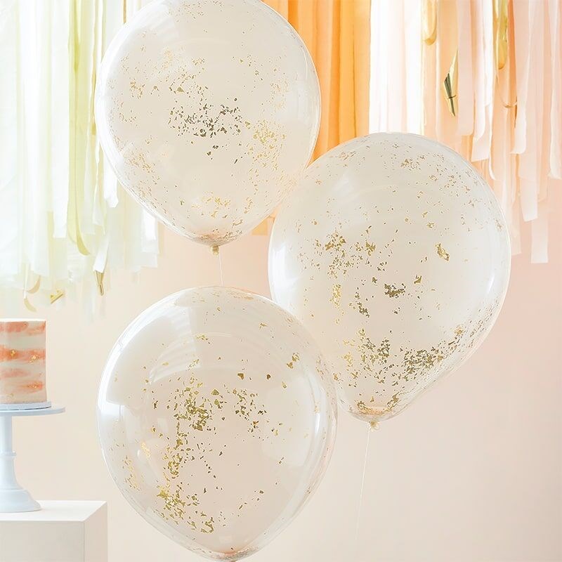 Peach Double Layered Balloons Gold Glitter Pack of 3