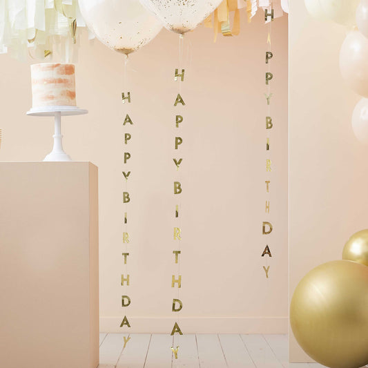 Gold Happy Birthday Balloon Tails