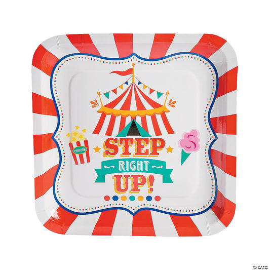 Step Right Up Carnival Party Square Paper Dinner Plates Pack of 8