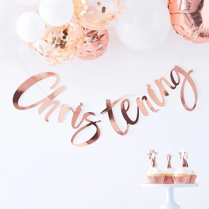 Rose Gold "Christening" Bunting Banner